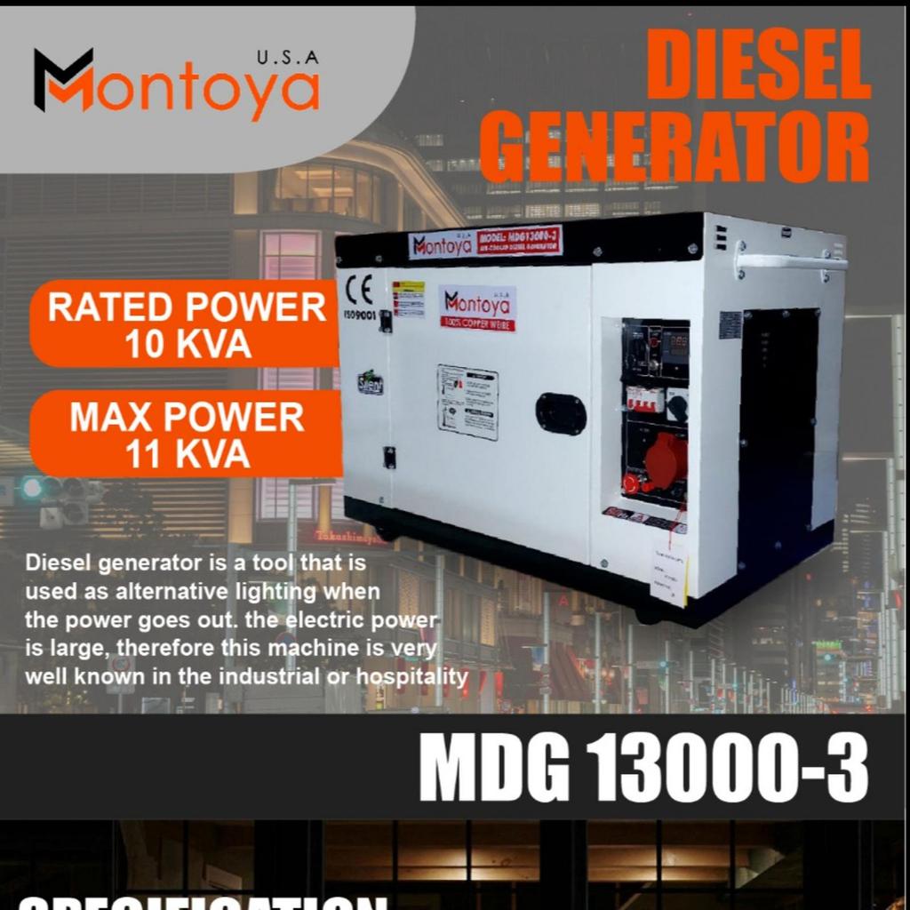 Genset Silent Diesel Solar 8000 Watt Montoya MDG13000-3 / Generator Industri 10KVA