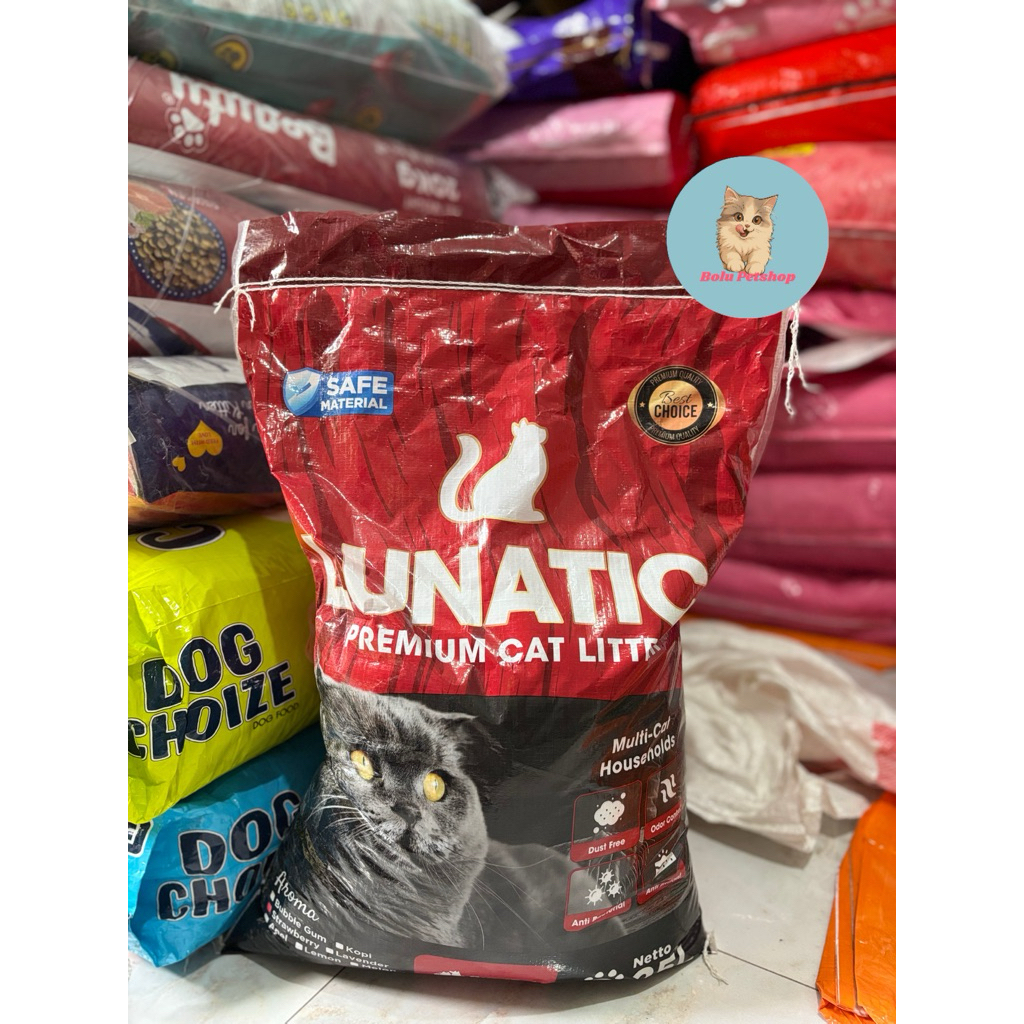 Pasir Lunatic 25L (FREE WET FOOD) Pasir Kucing halus gumpal wangi - pasir kucing premium 25L Lunatic