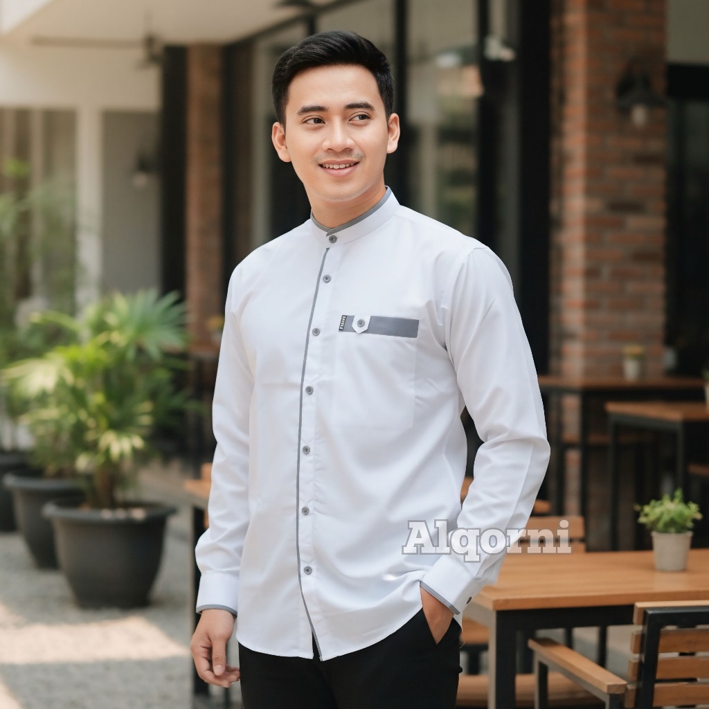 Baju Kemeja Koko Putih Lengan Panjang Premium Baju Koko Pria Terbaru Motif Kemko List Series