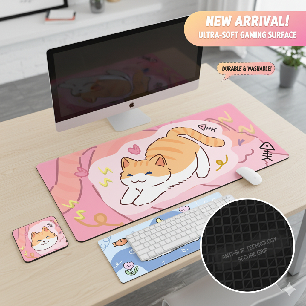 Mouse Pad Anti Selip Desk Mat Large MousePad Komputer Long Mouse Pad Cute Cat Kawaii Desk Pad Besar