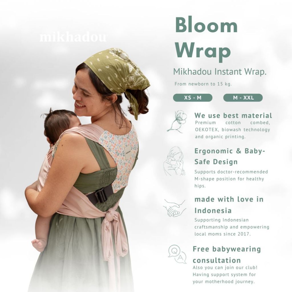 Mikhadou - Bloom Wrap Rose - Instan Wrap - Gendongan Bayi - Baby carrier