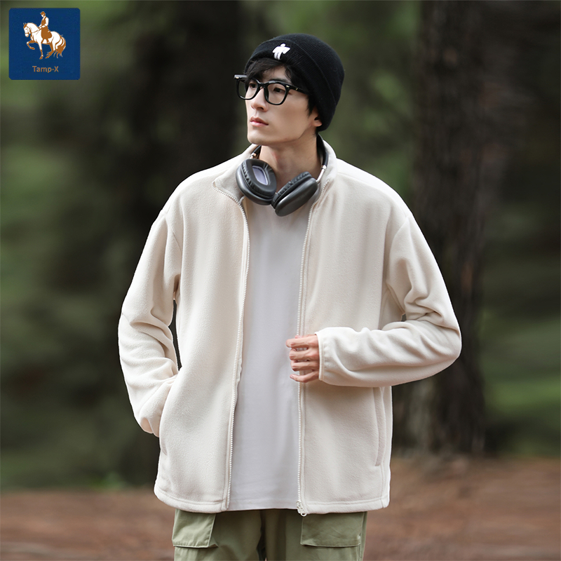 Tamp-X Oversize Jacket Pria Leher Berdiri Lengan Panjang Casual Korean Style Tebal bulu domba Hangat