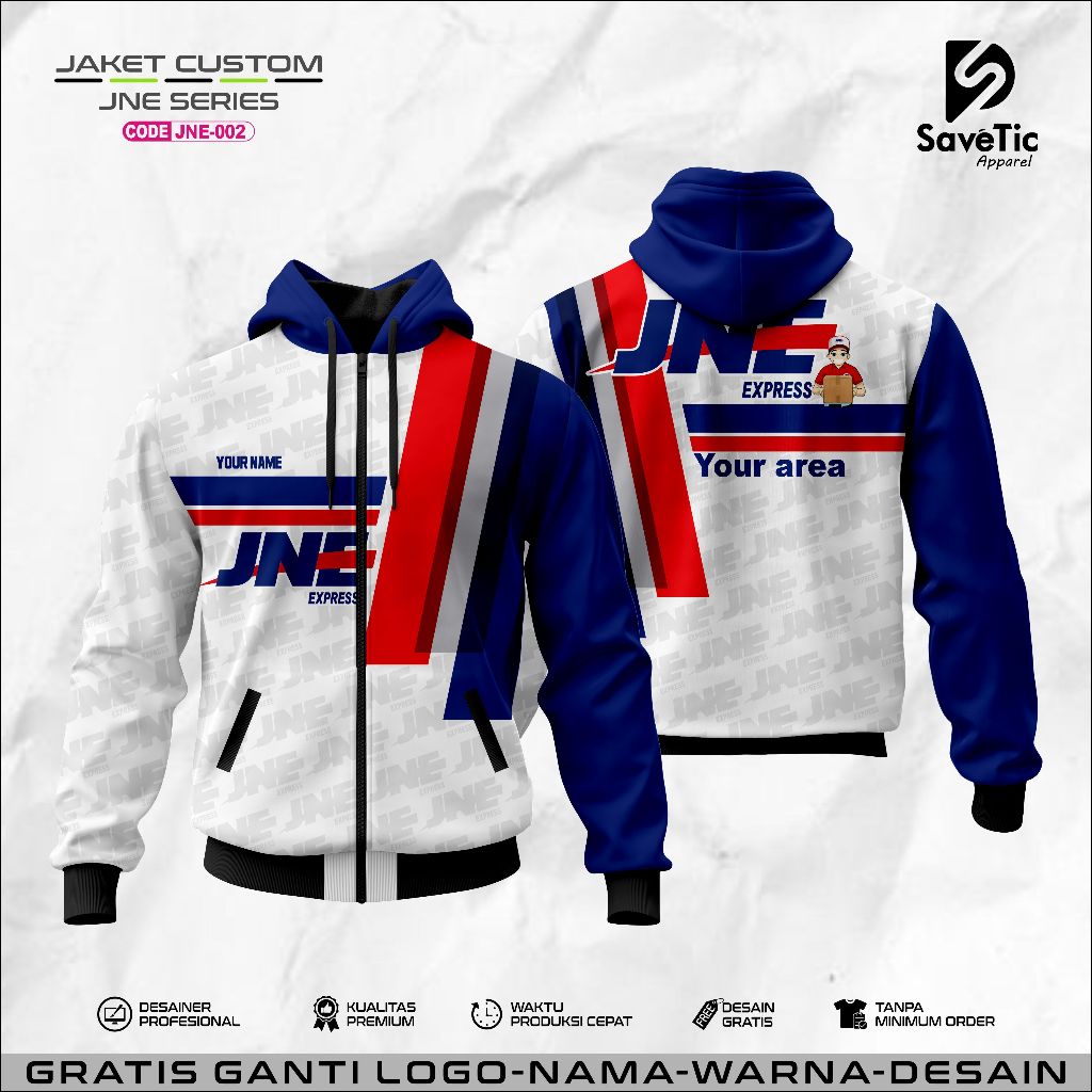 Jaket JNE Full Printing Sublim/Jaket logistic JNE Express Indonesia/Jaket Custom/Jaket Kurir JNE