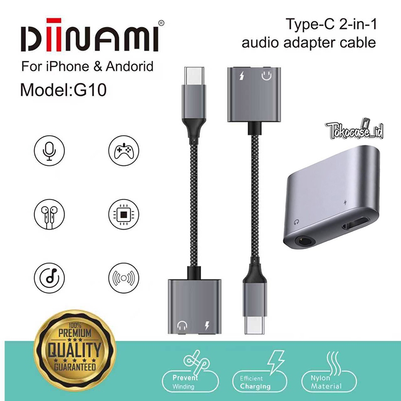 DIINAMI G10 Splitter Type C To Jack 3.5mm Plus Type C Charging Music Dan Call