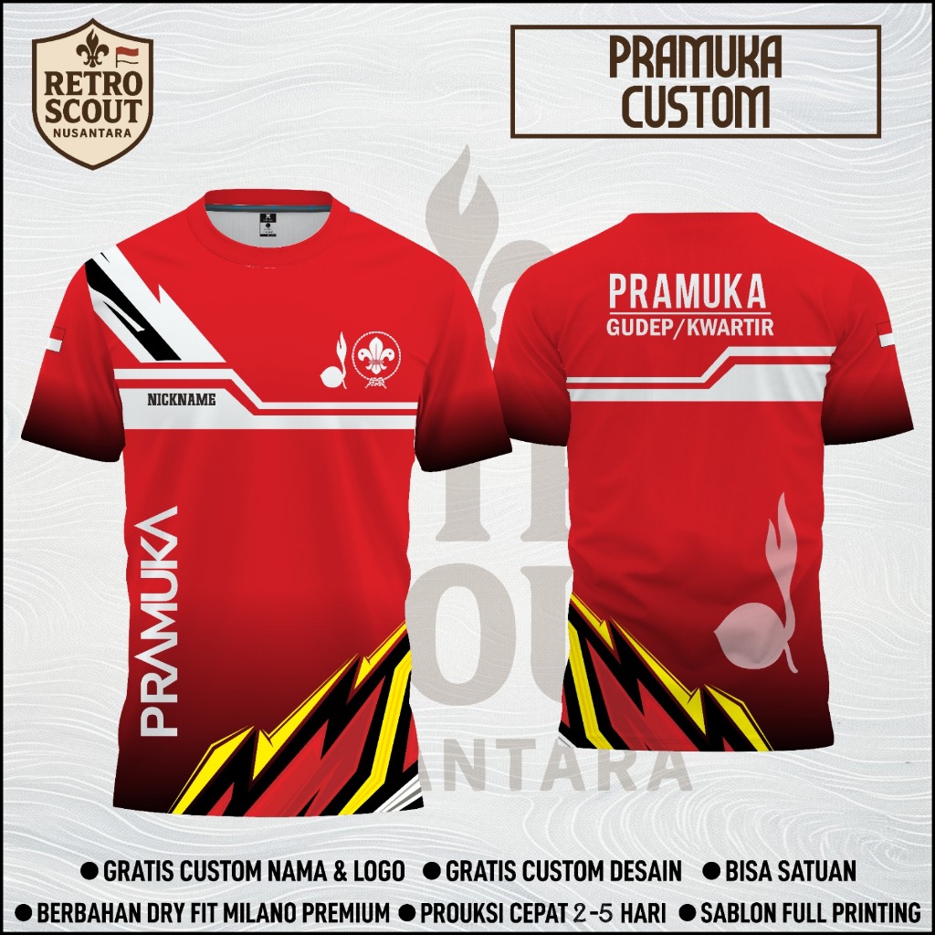 Jersey Pramuka Lengan Panjang dan Pendek - Kaos Pramuka Baju Pramuka Printing Gratis Custom Desain