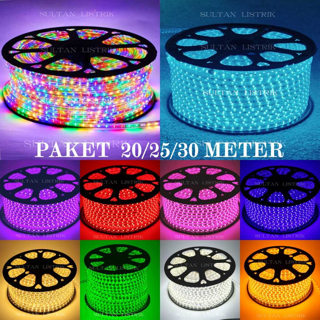 PAKET LAMPU LED STRIP 20 25 30 METER SELANG 220V LENGKAP TINGGAL COLOK 5050 LAMPU HIAS CAFE LED STRI