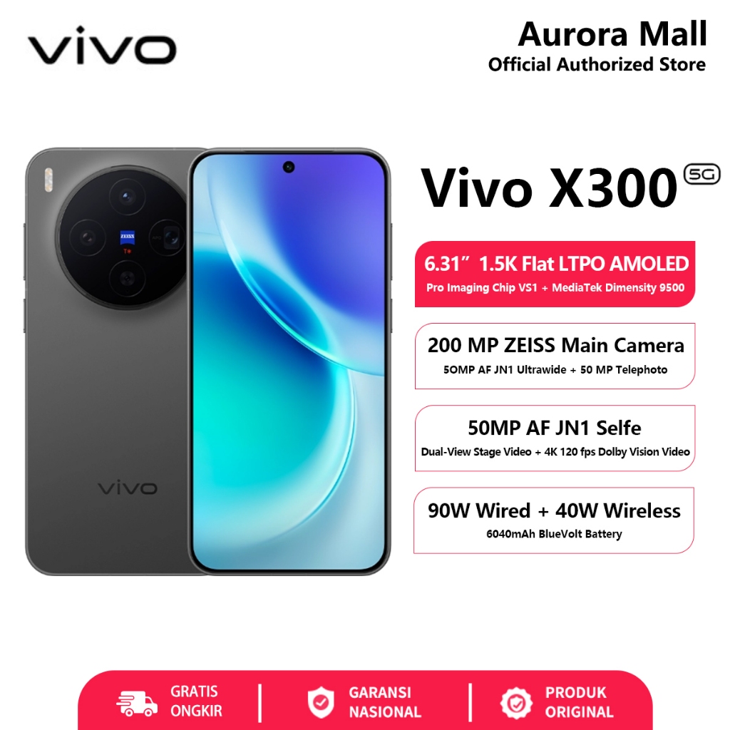 Vivo X300 5G 12/256GB 16/512GB (12+12GB Extended RAM) HP Android Official Store Handphone Bisa COD