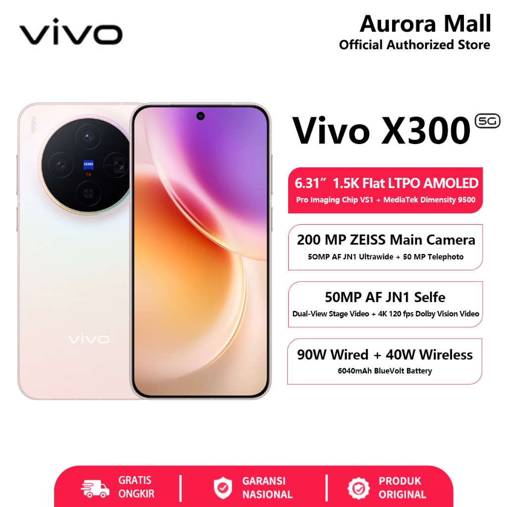Vivo X300 5G 12/256GB 16/512GB RAM 12GB+12GB Extended NFC Official Store HP Terbaru 2026 Handphone