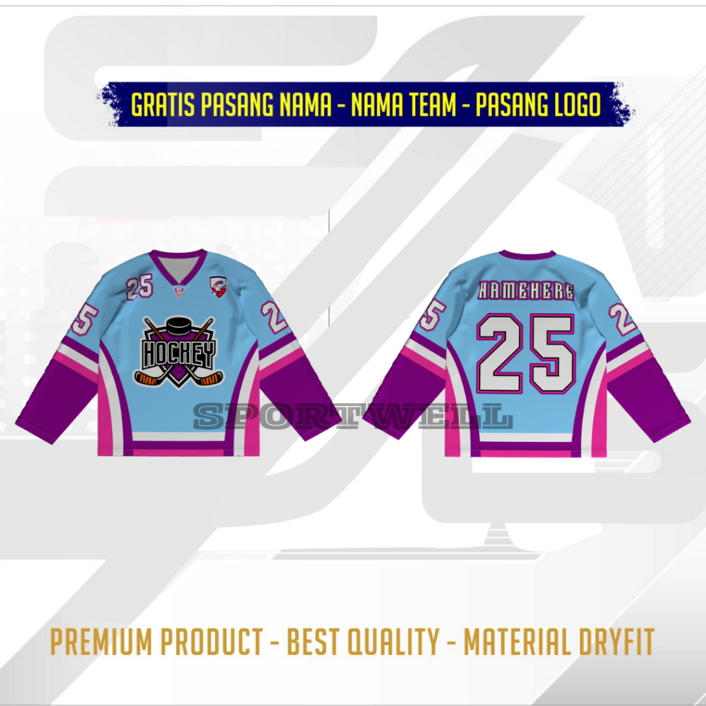 JERSEY BASEBALL HOCKEY BLUE PURPLE TANGAN PANJANG FULL PRINTING GRATIS PASANG NAMA JERSEY CUSTOM