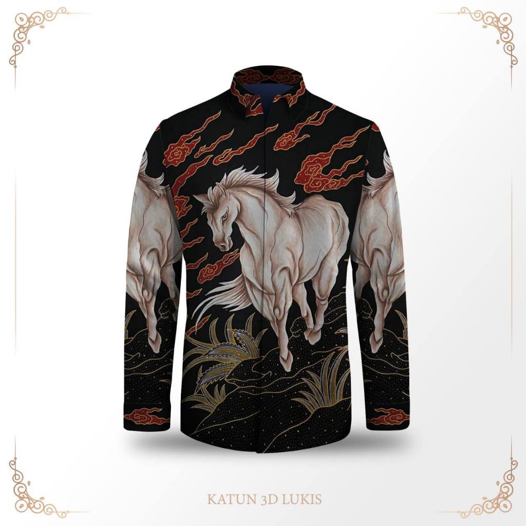 Kemeja batik pria lengan panjang batik tulis asli 100% 3D motif harimau bahan katun premium pola baj
