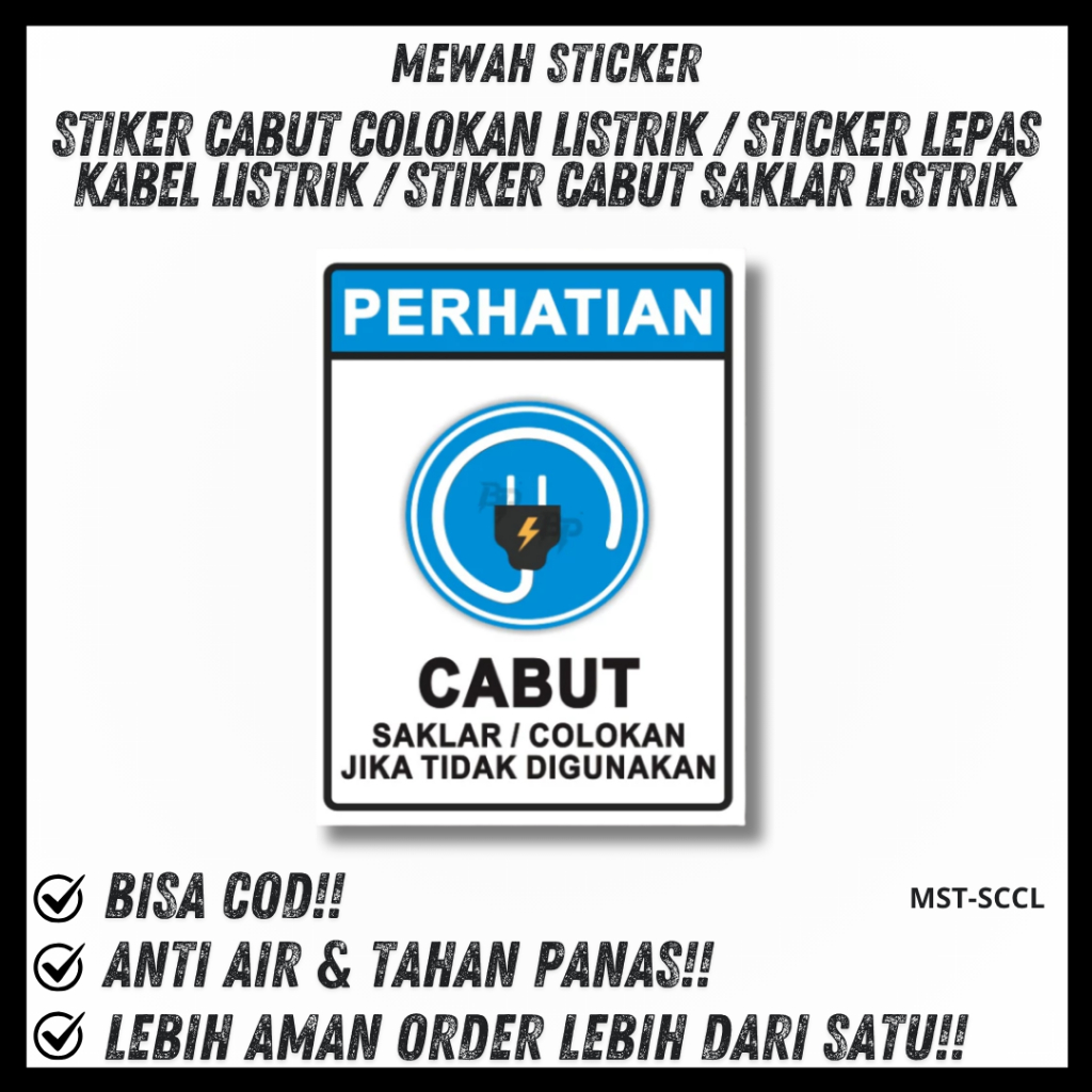 Stiker Cabut Colokan Listrik / Sticker Lepas Kabel Listrik / Stiker Steker Listrik / Stiker Cabut Sa