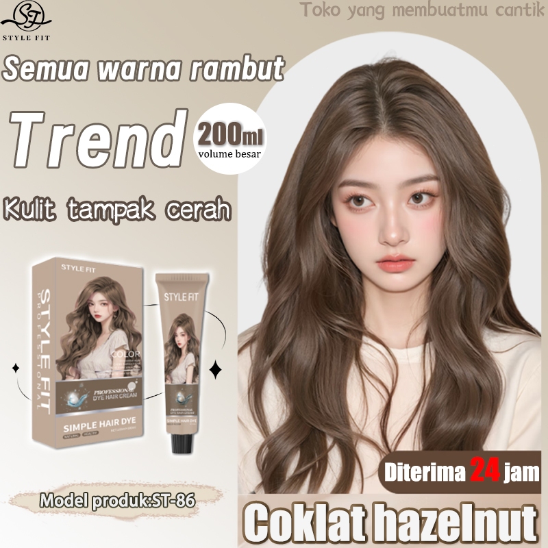 Tidak perlu pemutih,STYLE FIT  Coklat hazelnut cat rambut 200ML, yang dapat secara efektif menutupi 