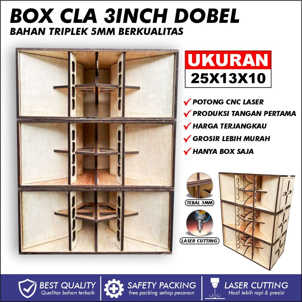 Box Speaker CLA 3inch Dobel Box Sound System Miniatur Tebal 5mm Berkualitas Potong Laser