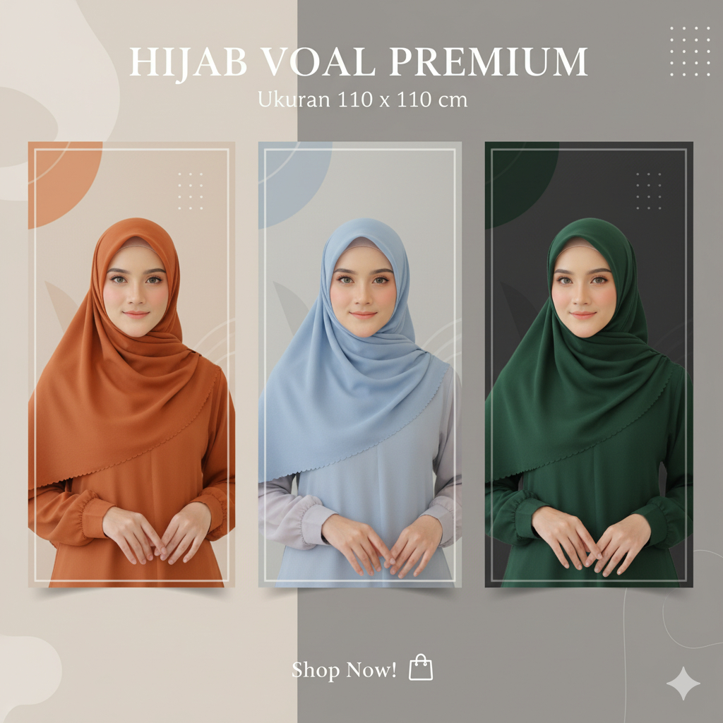 Hijab Segi Empat Voal Premium Lasercut – Kerudung Voal Polos Original | Hijab Adem & Tidak Licin