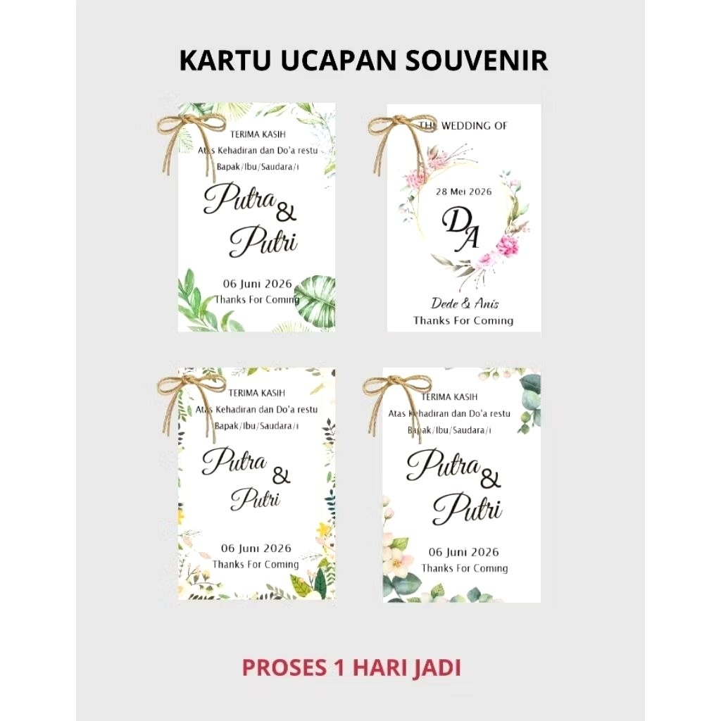 Kartu Ucapan Souvenir Pernikahan | Aqiqah | Ngunduh Mandu| Khitanan | Kartu Souvenir Hangtag Rami | 