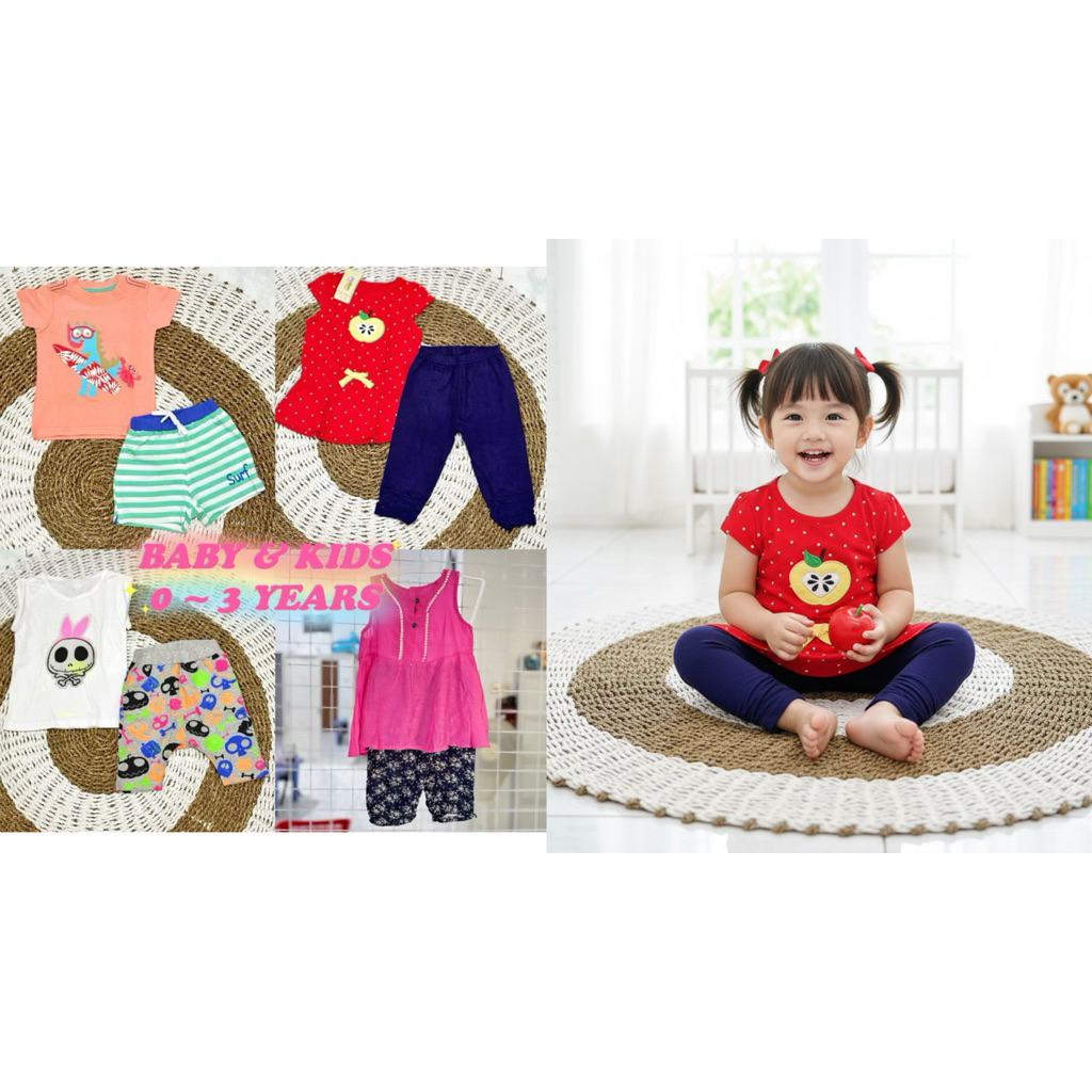 Setelan 2pcs Baby 0-3 -YEARS - Kids Lelang Premium Cuci Gudang Setelan Baju Anak Campur