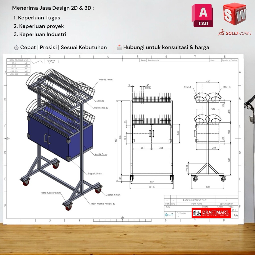 Jasa Gambar Teknik 2D & 3D SolidWorks, AutoCAD | Tugas Kuliah, Mesin, Manufaktur, Fabrikasi