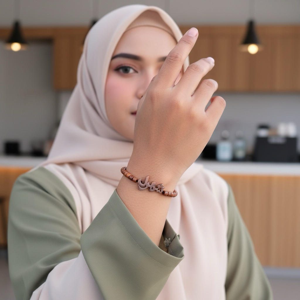 Gelang Nama custom huruf arab timbul butiran marjan