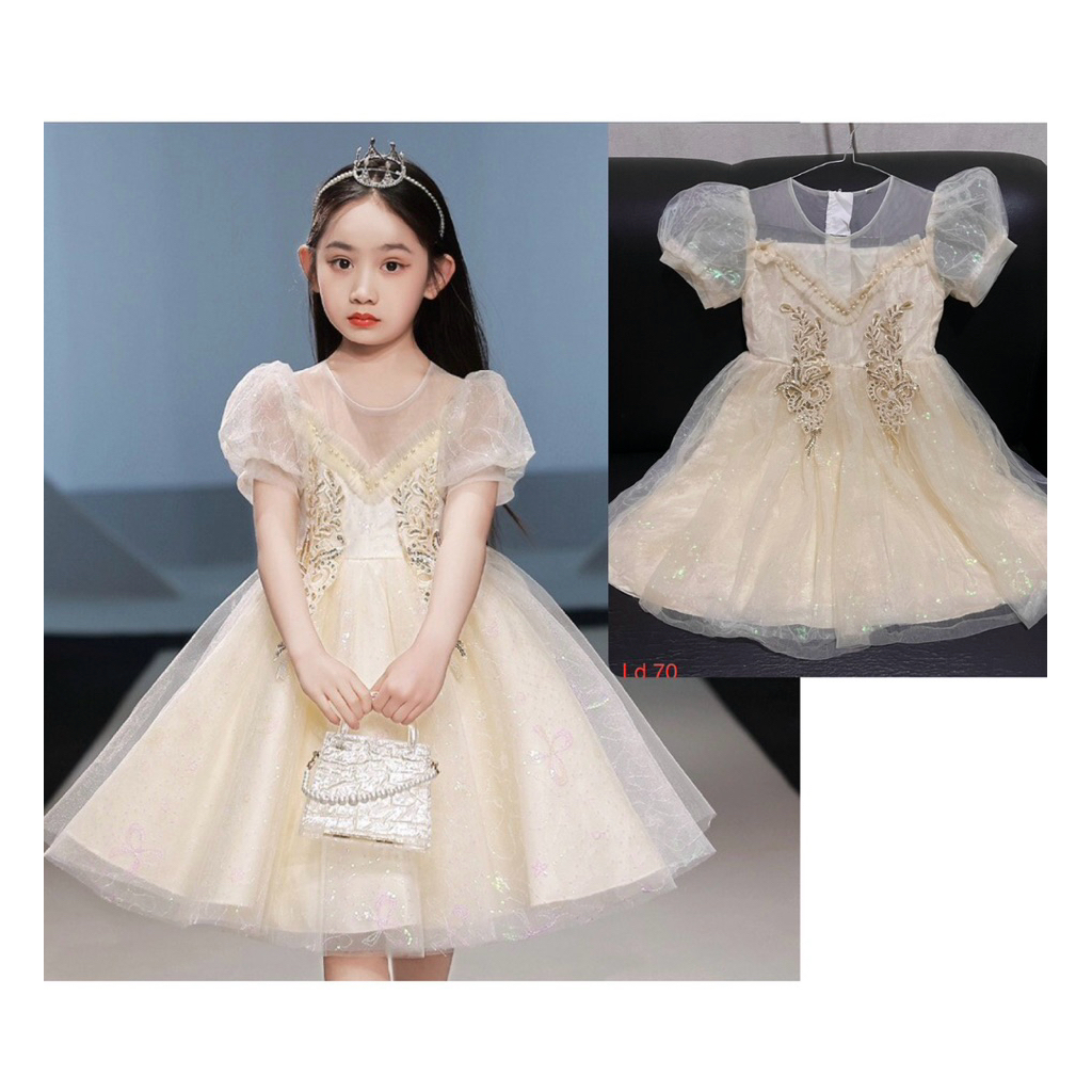 Dress pesta anak dress natal warna gold ivory dress megar anak size 140