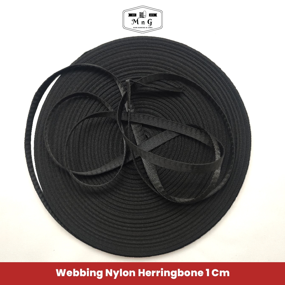 Webbing 1 cm Nylon Herringbone ketebalan 0.6 mm (meteran)