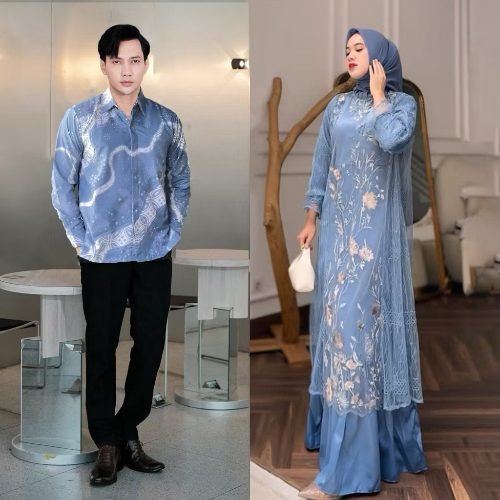 COUPLE GAMIS LEBARAN TERBARU 2026  GAMIS BRUKAT KONDANGAN KEMEJA BATIK FURING PREMIUM TERMUTAH ATASA