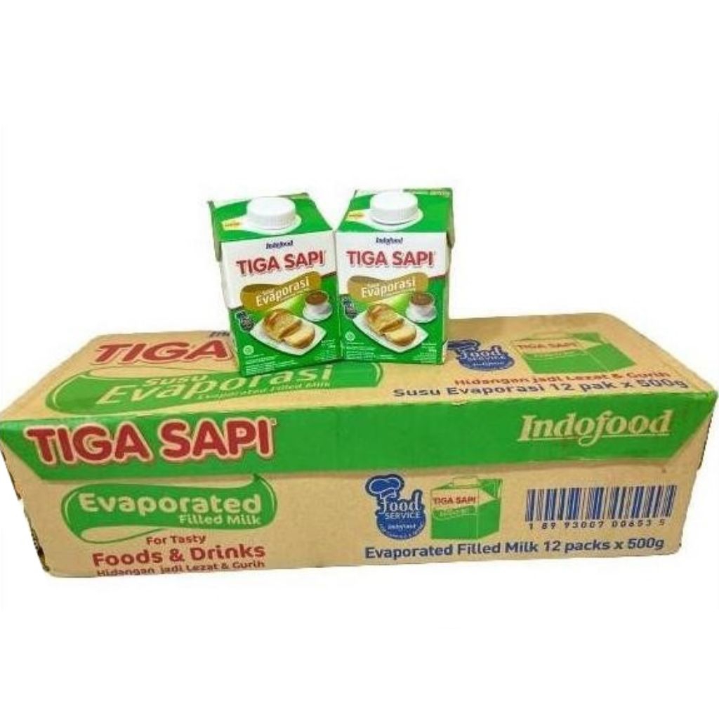 TIGA SAPI SUSU EVAPORASI 500GR [ ISI 12PCS ] KARTON | KARTONAN 1 DUS SUSU EVAPORASI TIGA SAPI