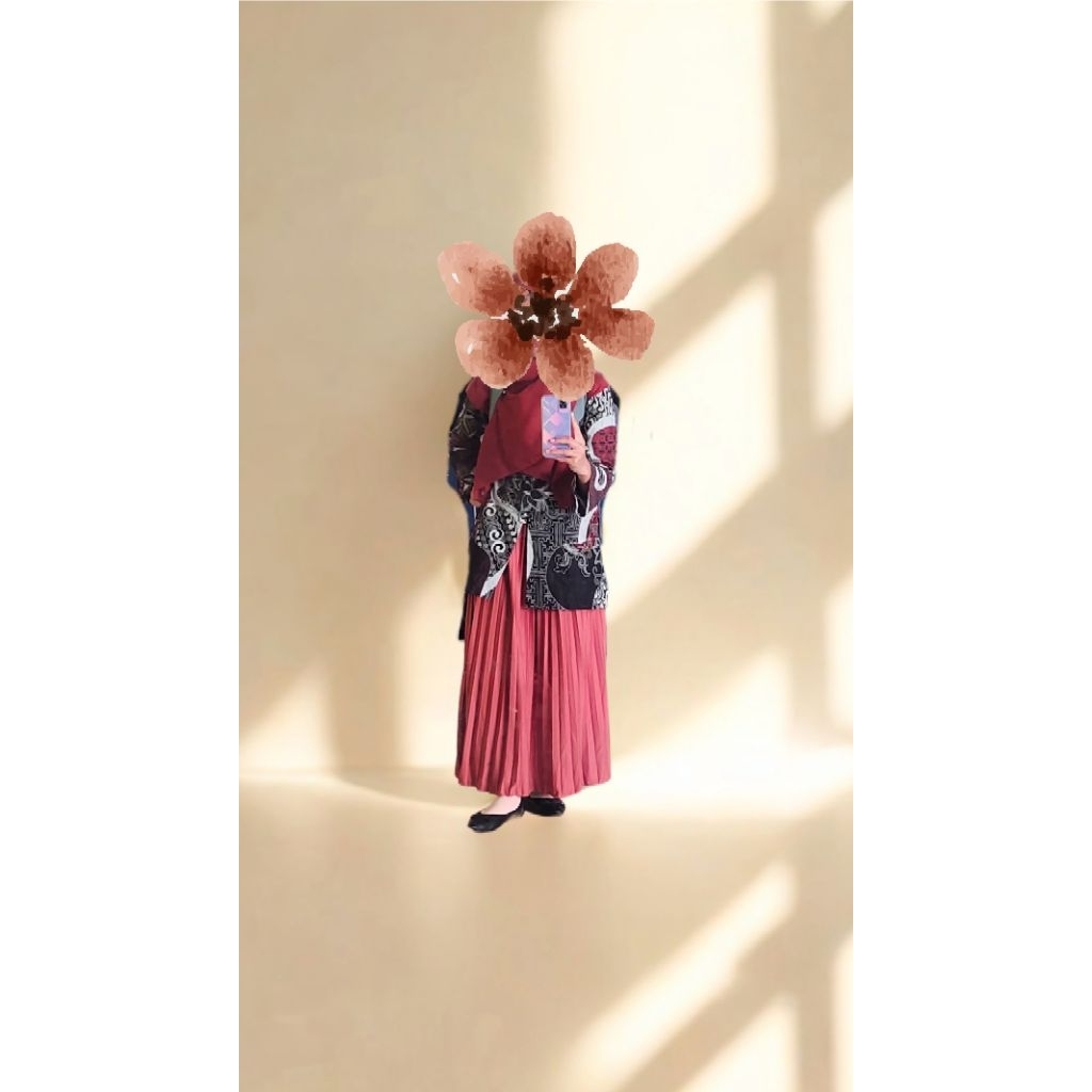 Rok Plisket Premium Murah Warna Merah Bata (Orange) PRELOVED