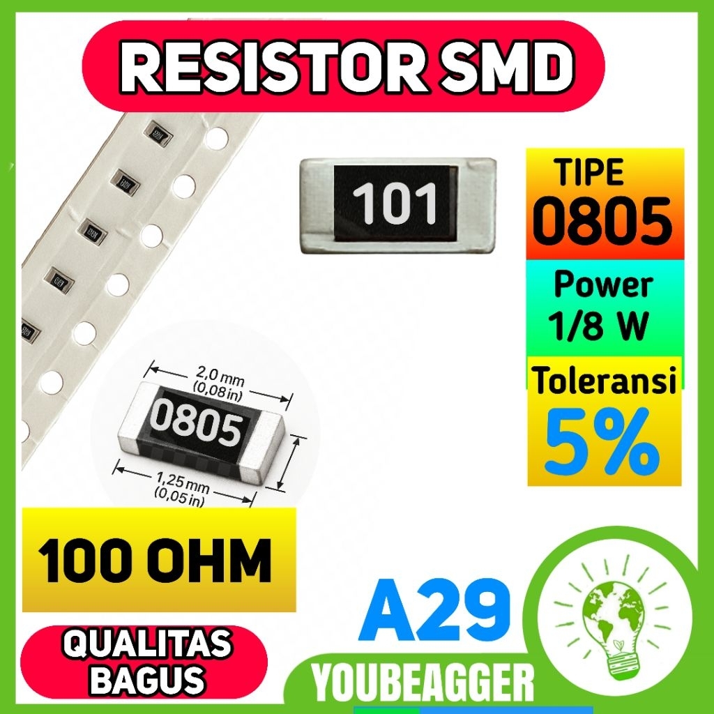 Resistor SMD 100 ohm 101 0805 5% 1/8W