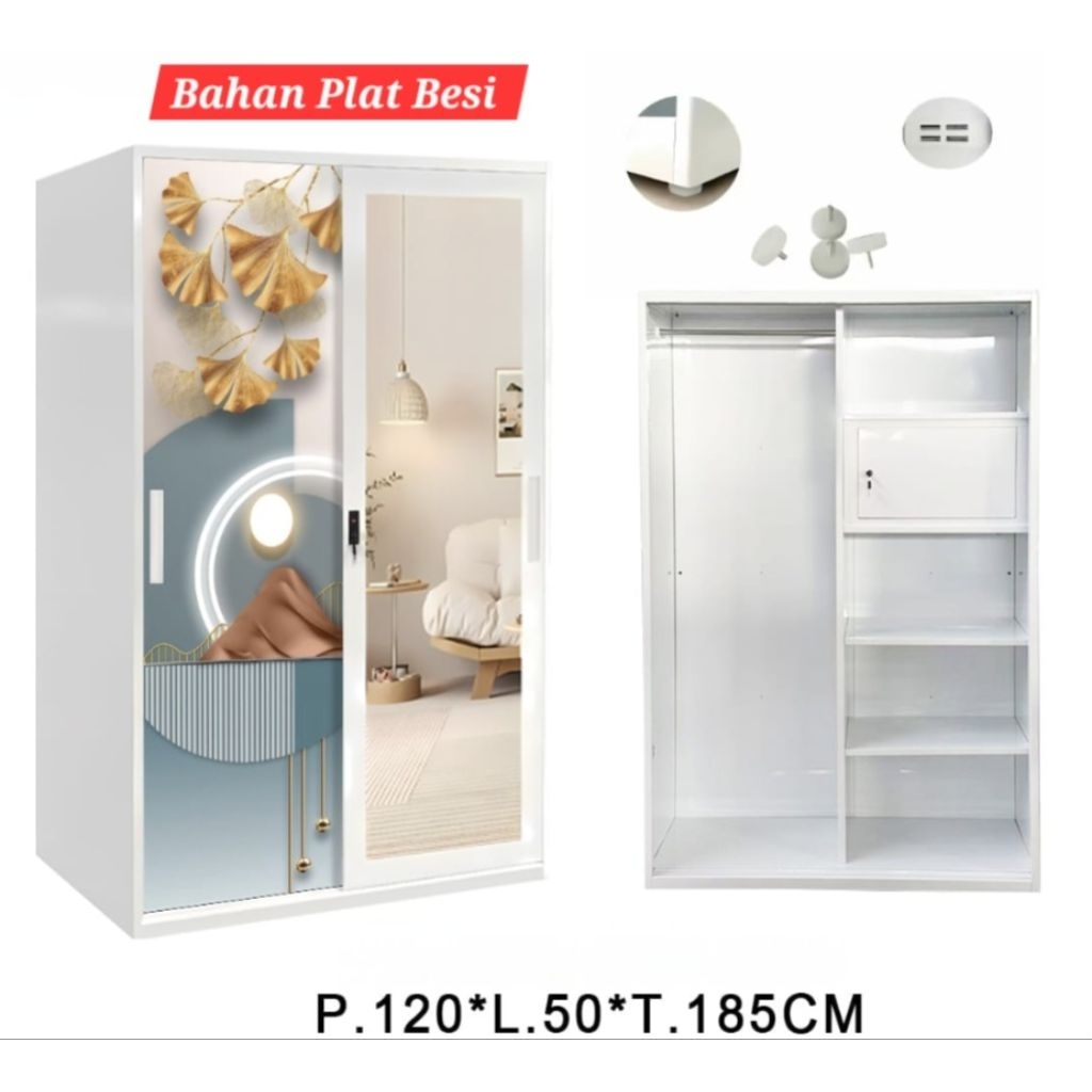 Lemari Pakaian Plat Besi Sliding 120cm Lemari Baju  Lemari Besi  Lemari Sliding Lemari anti rayap le