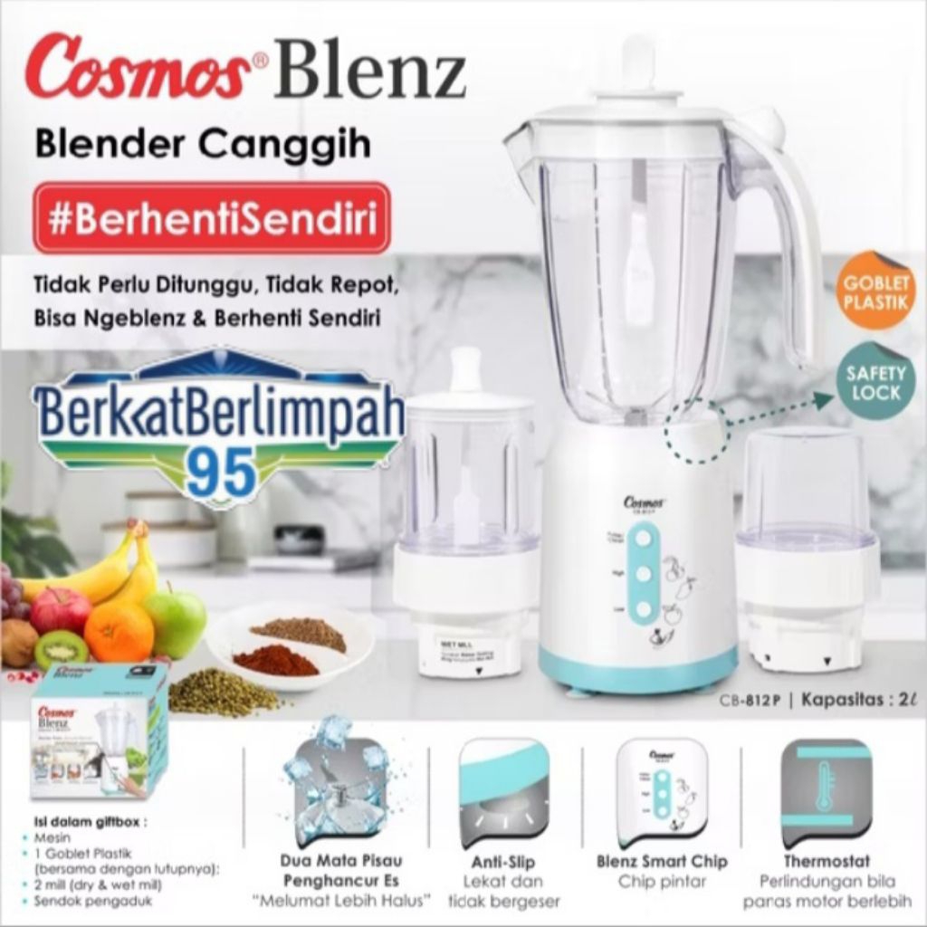 COSMOS CB-812 P (100% ORI) Blender Mika Otomatis Jumbo 2L 3IN1 380W