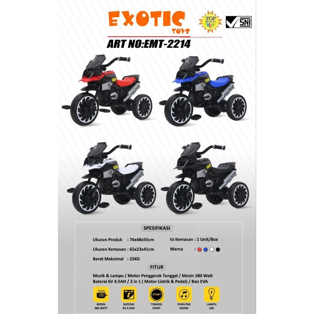 Sepeda Exotic EMT2214 Motor Aki Ride-On 2in1 Motor Gowes dan Aki