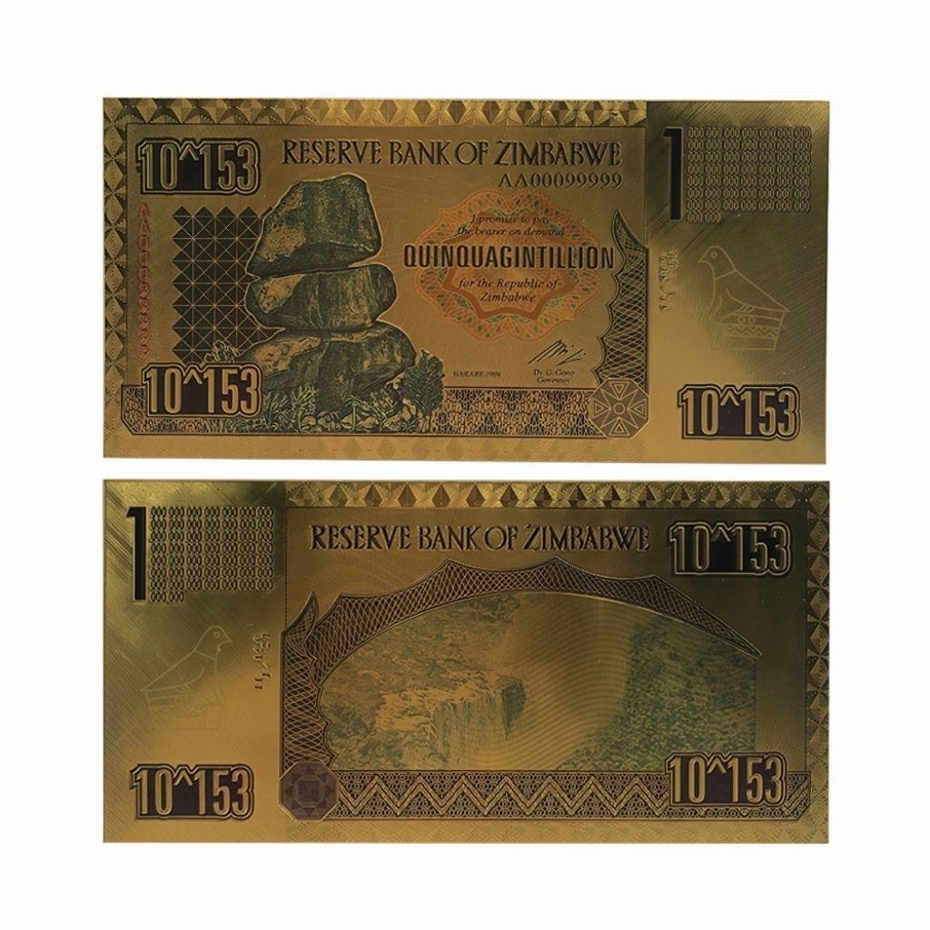 Souvenir Uang Gold Foil Zimbabwe Pecahan Besar Lebih Dari 100T