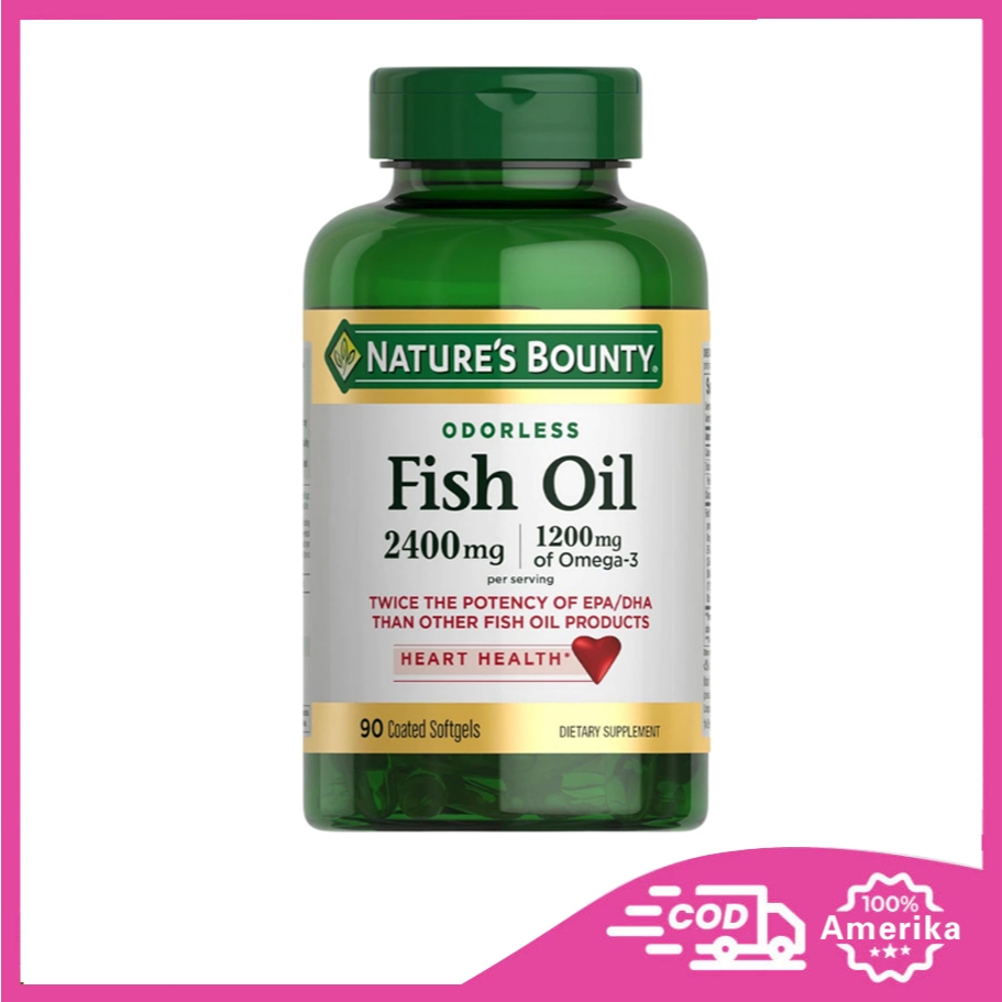 Nature's Bounty Odorless Fish Oil 2400mg 2400 mg Minyak Ikan Omega 90 Coated Softgels Exp 03/26