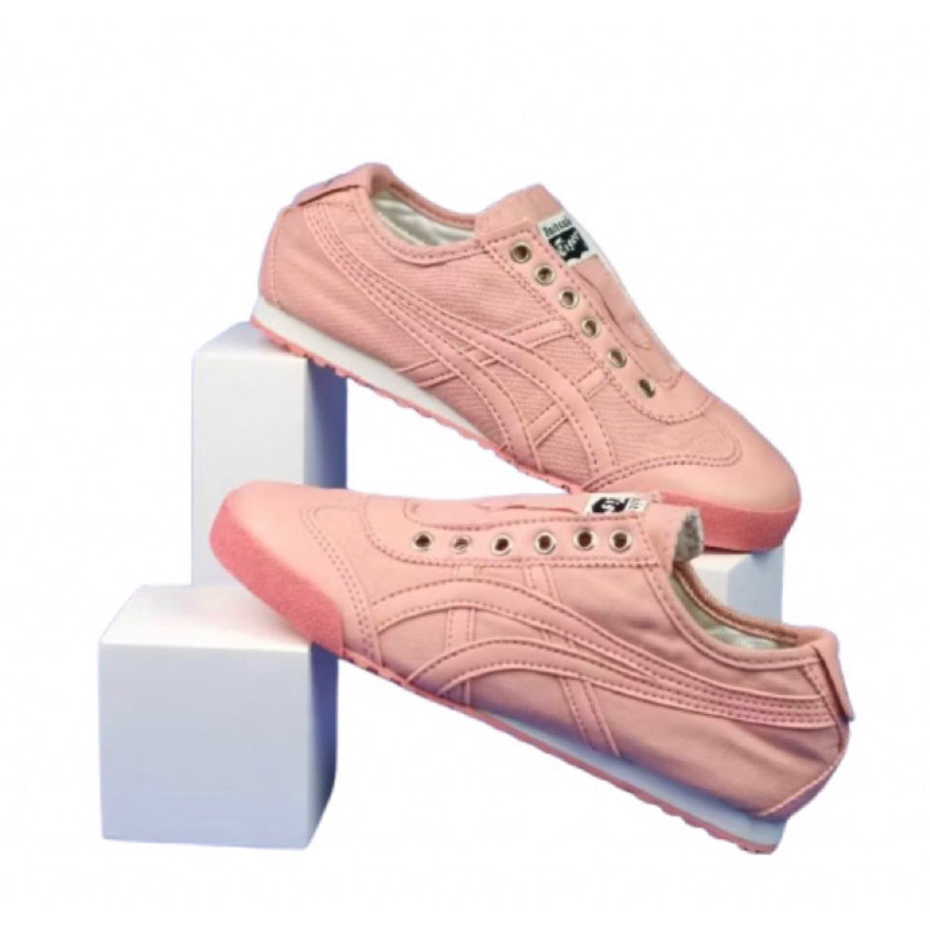 Asics onitsuka slip on tanpa tali sepatu sneaker pink