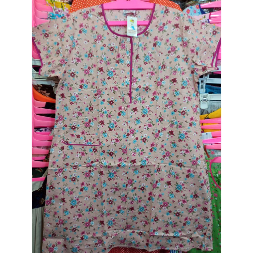 Daster Bahan Katun Lokal Jepang Pretty Girl Lengan Pendek Adem Cantik Tebal Premium Bunga Tidur Hami