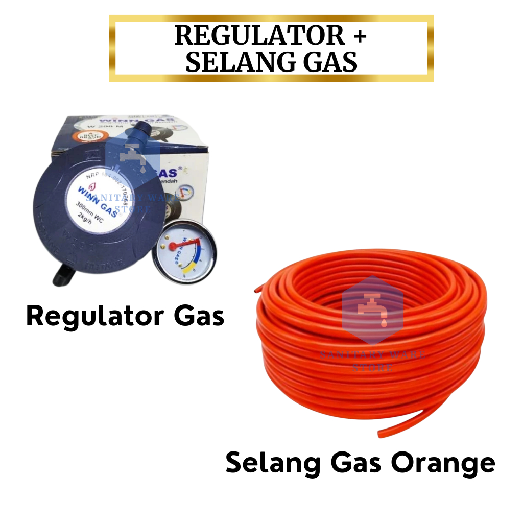 Paket Regulator Lengkap Selang Kompor Water Heater Gas 3 Lapis Orange Oren