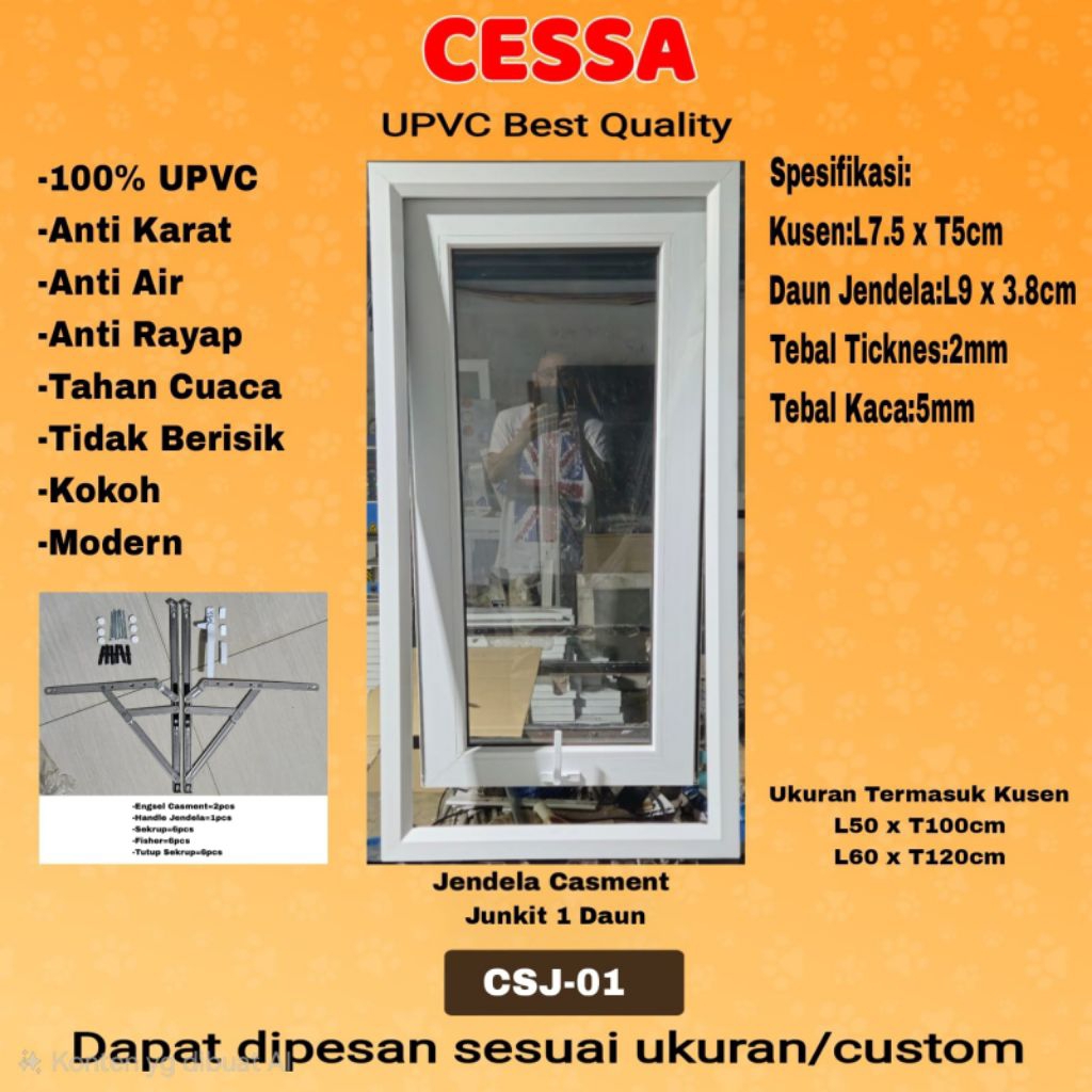 Jendela UPVC CESSA CJJ01 Jungkit 1Daun