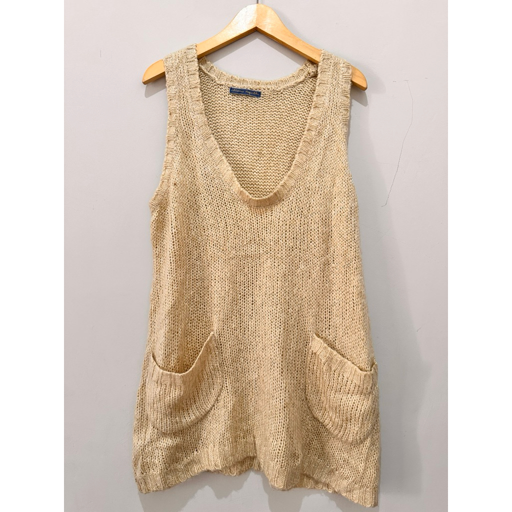 Knit Dress Wanita Oversize/Knit V/Vest V  Neck/Knit Rajut/Sleeveles Knit Beige V Neck/Knit Dress Kan