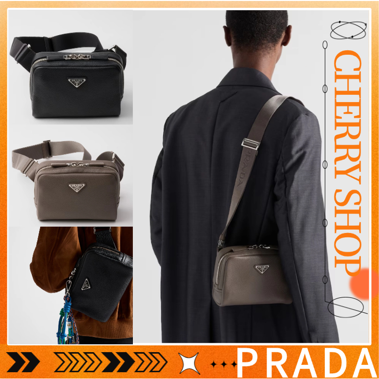 PRADA's best-selling men's leather shoulder bag, can be worn crossbody.