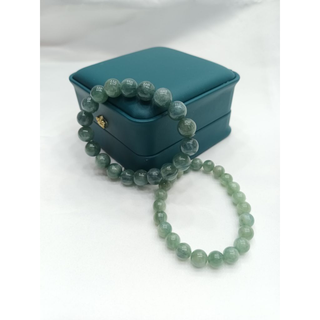 gelang batu alam asli green kyanite bulat polos ukuran 8mm (61728)