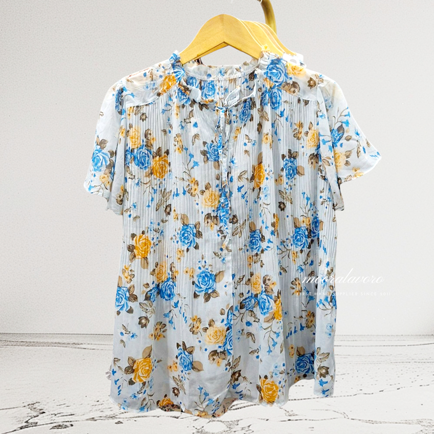 AURIEL FLORAL PLEATS LOOSE TOP KOREAN STYLE READY BANGKOK BKK PREMIUM COLLECTIONS