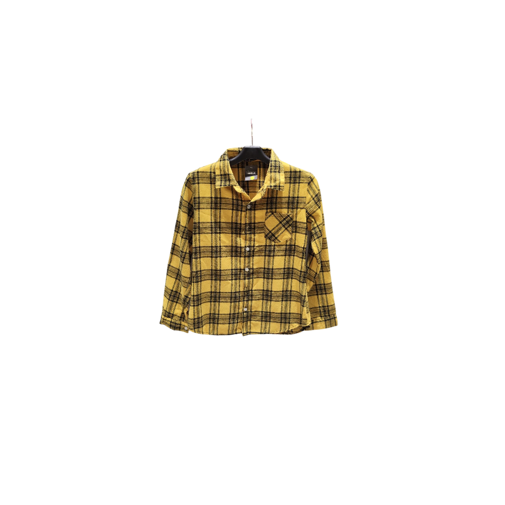Kemeja Kuning Wanita Plaid Motif Katun Blouse