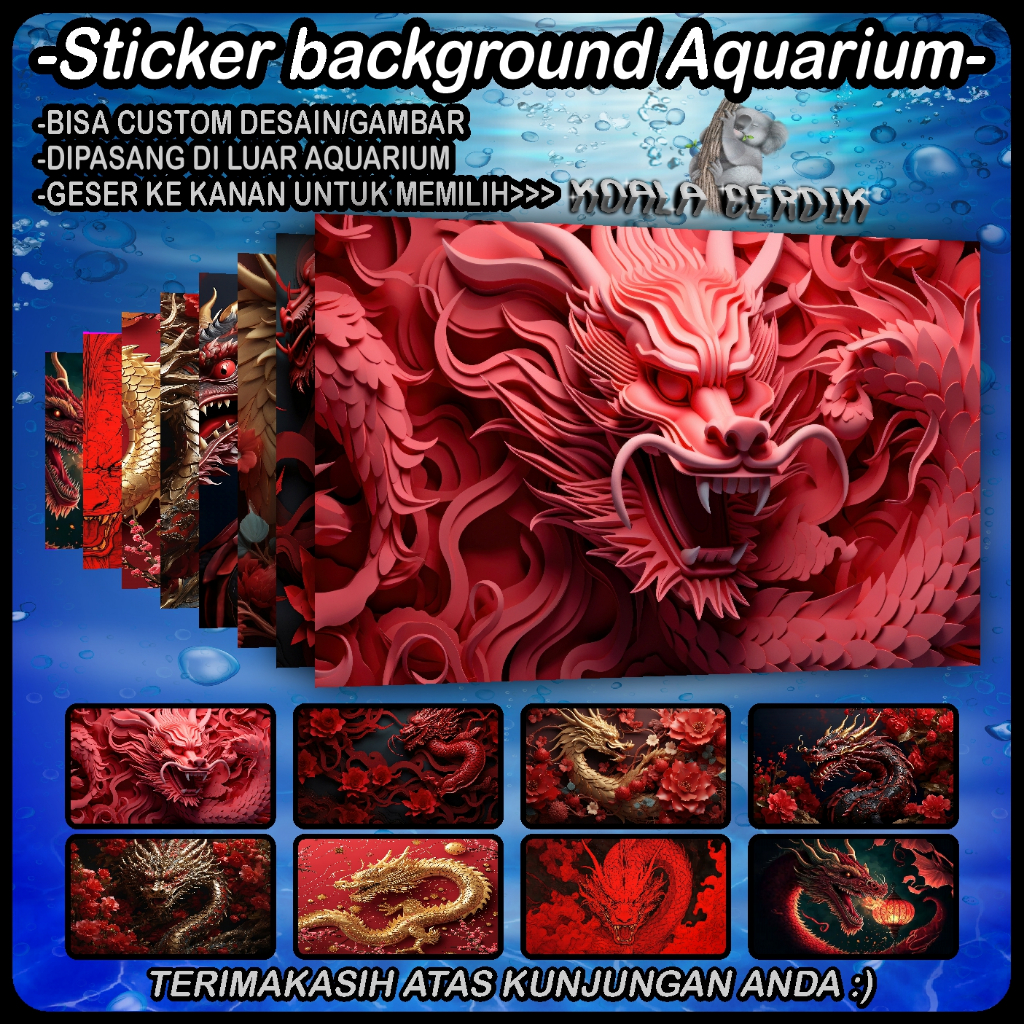 Stiker Background Aquarium Naga Merah