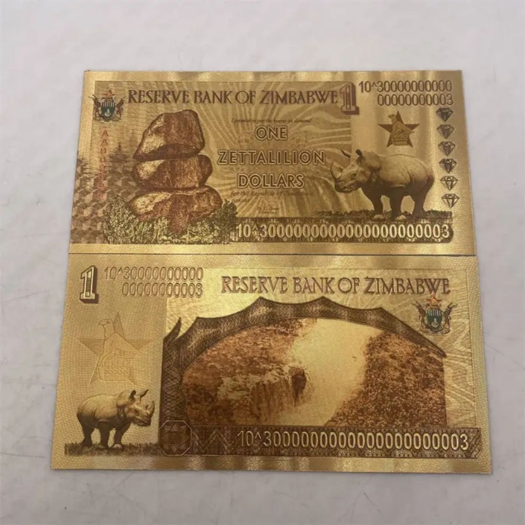 uang souvenir gold foil one zettalilion dollar zimbawe