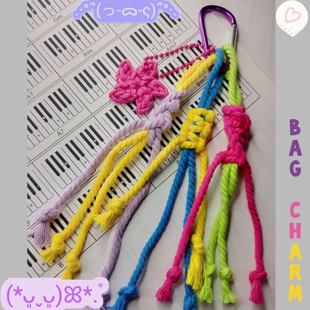 Bag Charm Gantungan Tas Rajut gantungan kunci Carabiner Macrame keychain lucu hiasan tas tali makram
