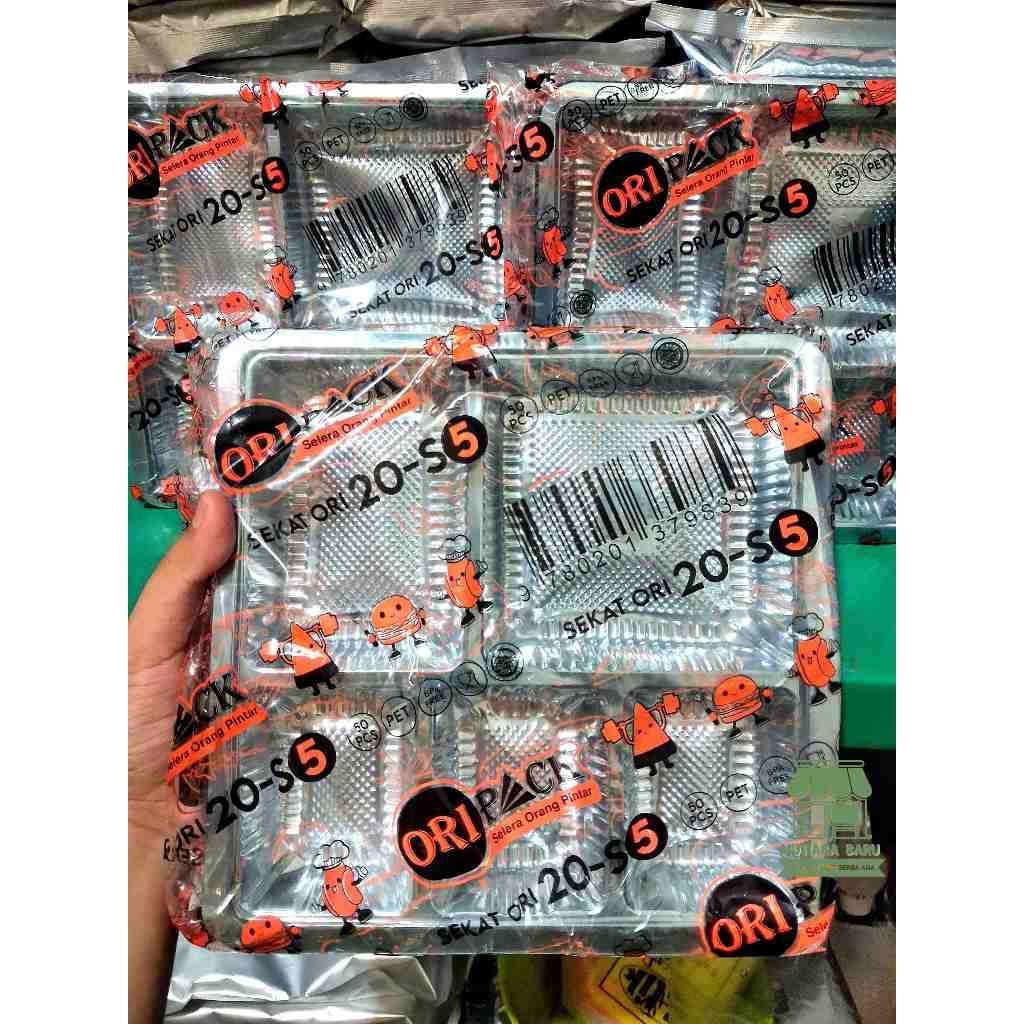 Mika Kotak 5 Sekat Oripack Food Grade/Mika nasi sekat 5 50 Pcs ukuran 20x20
