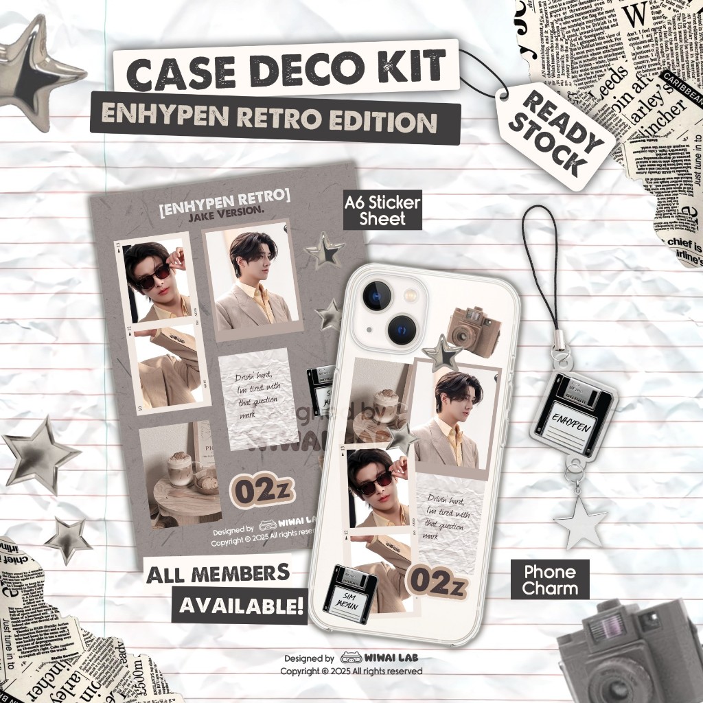 KPOP ENHYPEN "RETRO" Sticker Case Phone Charm Y2K Vintage Aesthetic Deco Kit
