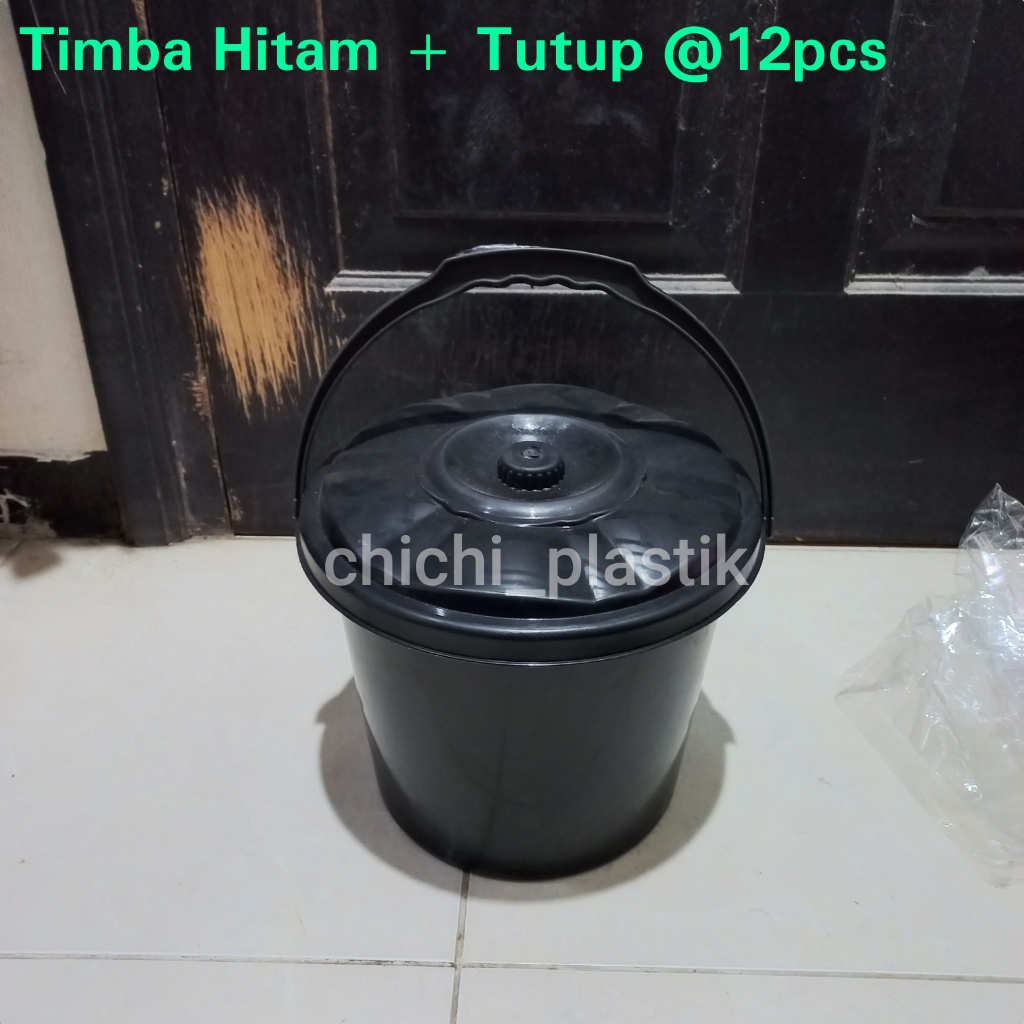 12PCS Timba hitam + tutup timbo hajatan berkatan syukuran ember gagang plastik serbaguna