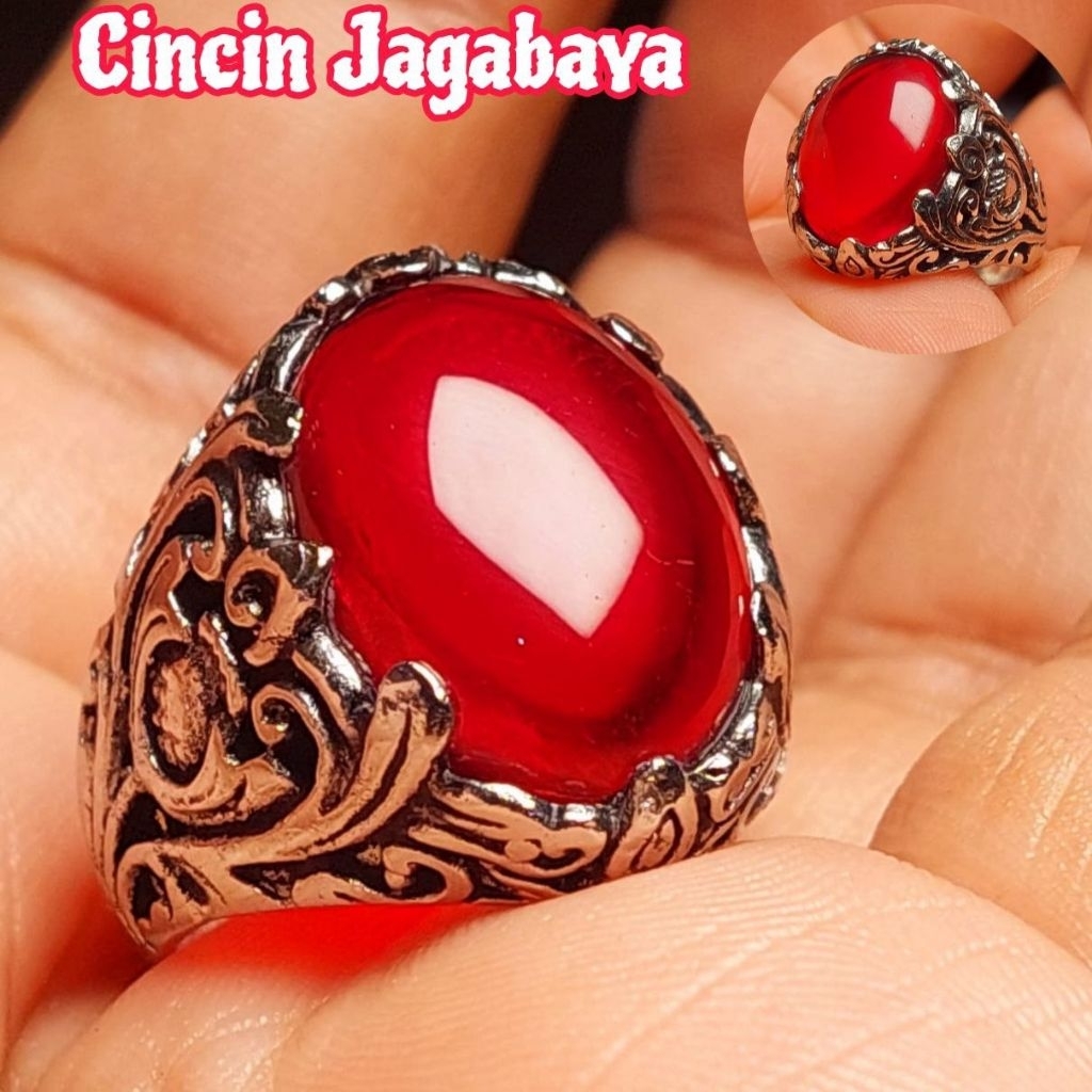 Cincin batu jagabaya 20mm / merah siam wulung / batu merah merona akik pria