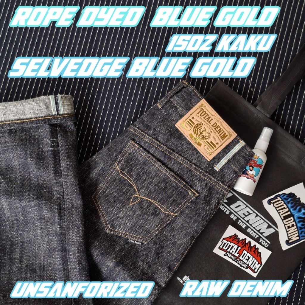 TOTAL DENIM selvedge denim blue gold line 15 oz celana denim selvedge
